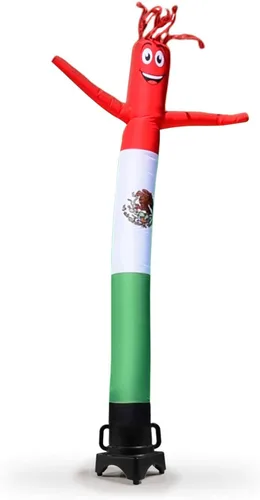 Bandera mexicana de México, tubo inflable de 8 pies de alto para hombre, marioneta agitadora de aire, motor soplador de aire incluido con bailarina