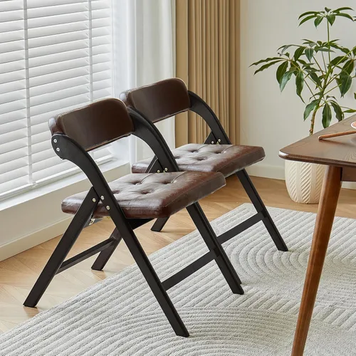 Miniatura 13 de Juego de 2 sillas plegables de madera, sillas plegables modernas con asientos acolchados, sillas de comedor plegables, silla plegable acolchada
