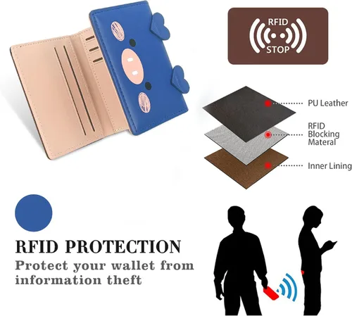 Miniatura 62 de CONISY Lindas carteras para mujer, de cuero con bloqueo RFID, pequeña cartera triple con ventana de identificación para niñas y mujeres