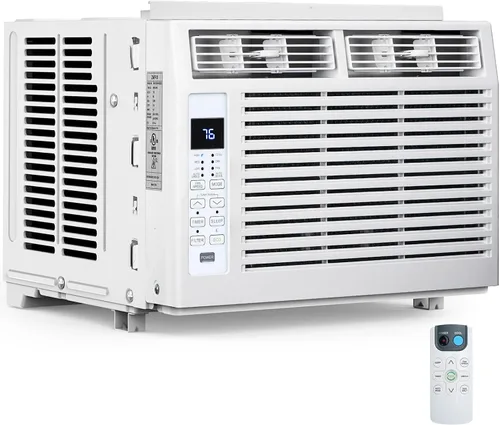 Electactic Aire acondicionado de ventana de 6,000 BTU, unidad de CA tipo ventana con refrigeración, modo seco, 4 velocidades de ventilador,