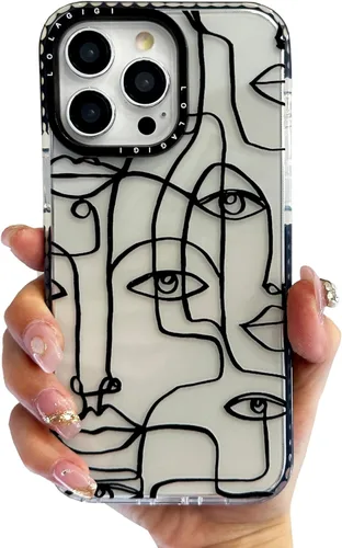 Miniatura 45 de Funda para iPhone 13, lindo diseño artístico de líneas faciales, diseño kawaii femenino estético patrón de dibujos animados para mujeres, niñas