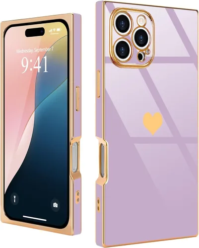 Miniatura 33 de Compatible con iPhone 12 Funda Rectangular Bonita Chapado Dorado Lujo Corazón de Amor Funda de Teléfono para Mujeres Niñas A Prueba de Golpes
