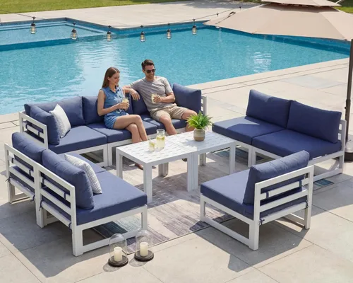 Miniatura 44 de NICESOUL - Juego de 10 muebles de patio extra grandes de aluminio moderno, sofá para exteriores con asiento de 29" de profundidad y ancho, 500 lbs