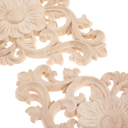 Miniatura 7 de MUXSAM - Apliques tallados en madera, 4 piezas decorativas de madera, calcomanías centrales de muebles sin pintar para gabinete, tocador, cama