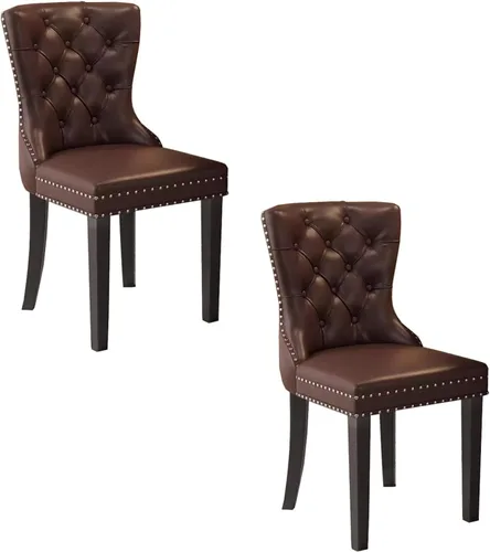 Miniatura 13 de Juego de sillas de comedor, sillas de comedor tapizadas de cuero, cómodas sillas de cocina, silla de vestíbulo con patas de madera resistentes