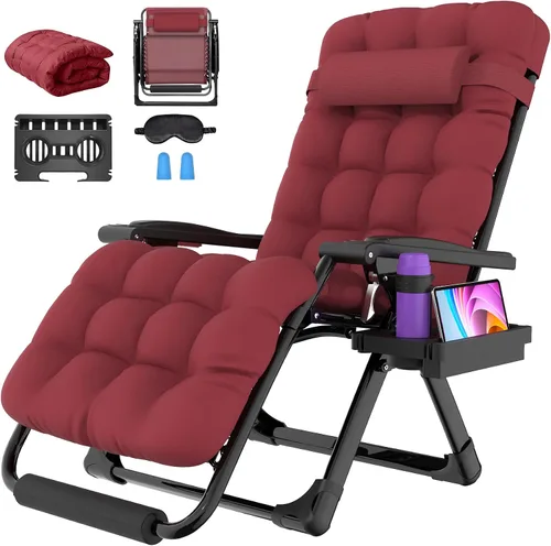 Miniatura 14 de Suteck Silla de gravedad cero de gran tamaño, silla reclinable de 29 pulgadas XL para exteriores con cojín extraíble y reposacabezas, silla