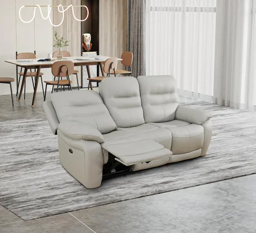 Miniatura 9 de Juego de 3 piezas para sala de estar, sofá reclinable eléctrico de cuero con puertos USB, iluminación LED y portavasos, asientos de cine en casa