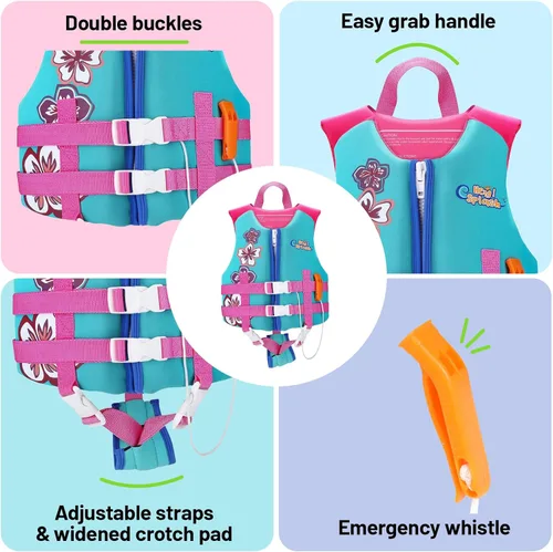 Miniatura 3 de HeySplash Chaleco de natación para niños pequeños, chaqueta de natación para niños de 30-50/50-80 libras, chaleco flotante para niños con correa