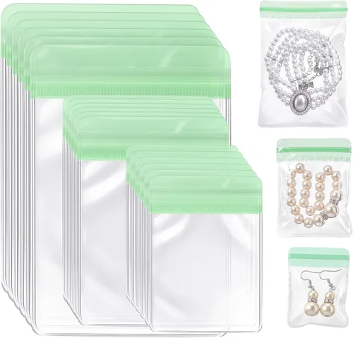 Miniatura 15 de Clabby 120 bolsas de joyería de PVC transparente, bolsa de almacenamiento de joyas de plástico, anillos transparentes, aretes, bolsas antideslustre