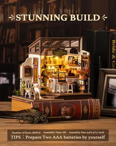 Miniatura 2 de Rolife - Kit de casa de muñecas en miniatura, cafetería, kits de casa de muñecas en miniatura para adultos, modelo de casa de madera con luces LED
