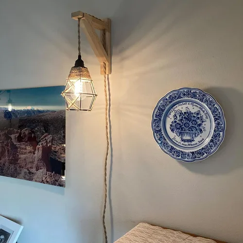 Miniatura 6 de Frideko - Juego de dos apliques de pared de madera enchufables, lámpara de pared rústica con cable de enchufe, accesorios de luz de pared