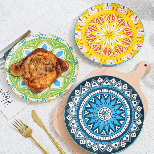 Miniatura 7 de Juego de 6 platos de postre de 8 pulgadas de cerámica para ensalada y aperitivos - Colores vibrantes para mezclar y combinar - Aptos para Mándala