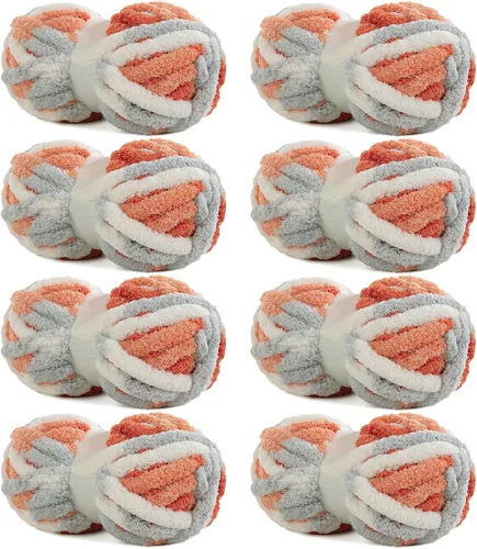 Miniatura 26 de HOMBYS Paquete de 8 hilos gruesos gigantes para tejer a ganchillo/tejer a mano, súper voluminosos, grandes, suaves, esponjosos, tie dye de felpa