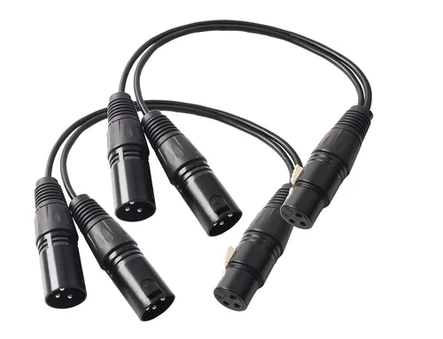 XLR Splitter - Cable de conexión equilibrado en Y de 3 pines hembra a macho dual - 1 pie 2 unidades F_2M US