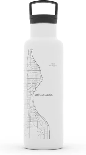 Miniatura 26 de Well Told Botella de agua aislada con mapa de Washington DC grabado, botella de acero inoxidable grabada (21 onzas, blanco) botella aislada de mapa
