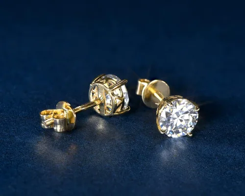 Miniatura 4 de Aretes solitarios de oro real de 10 quilates con diamantes de moissanita auténtica, redondos, brillantes, para mujeres y hombres, con cierres