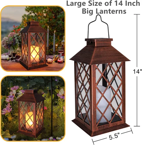 Miniatura 4 de TAKE ME Linternas solares de 35,6 cm para jardín al aire libre, linterna colgante impermeable con luces LED parpadeantes, sin llama, para mesa, al