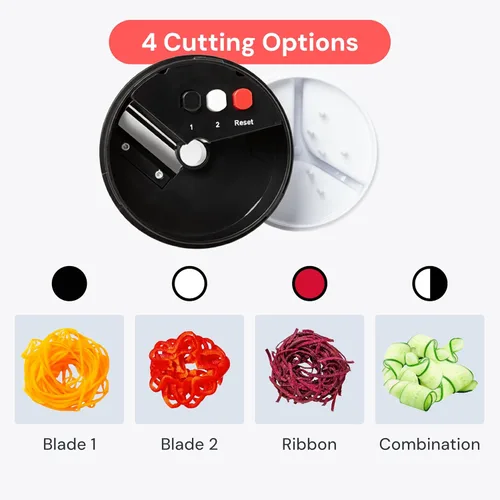 Miniatura 4 de Fullstar - Espiralizador y cortador de verduras con cuchillas de acero inoxidable afiladas, espiralizador para fideos de verduras, espiralizador