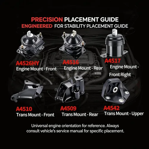Miniatura 3 de Juego de montaje de motor y transmisión, 6 piezas, compatible con Honda Accord 2.4L 2003-2007, sustituye a A4526HY A4517 A4516 A4510 A4509 A4542