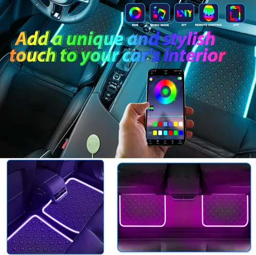 Miniatura 3 de Alfombrillas para el suelo del auto con tira de luz LED, ajuste universal premium, alfombra automotriz negra, alfombrillas para el suelo con luces