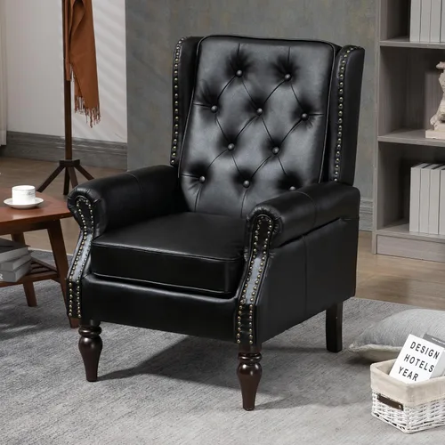 Miniatura 10 de Henf Sillón moderno tapizado con patas de madera resistentes y respaldo alto, sillón de tela para oficina, para sala de estar, dormitorio (café)