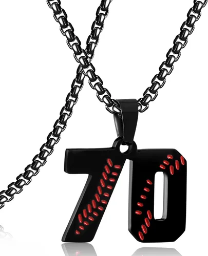 Miniatura 100 de SKQIR Colgante de número de jersey de béisbol para hombres y niños - Cadena de acero inoxidable para atletas - Negro