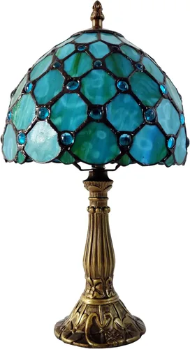 Miniatura 9 de Lámpara de mesa pequeña Tiffany de 8 pulgadas, estilo Tiffany, lámpara de escritorio, vitral, luz antigua, lámpara de noche para dormitorio