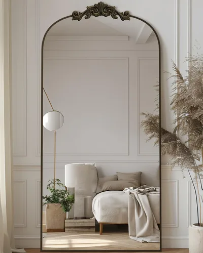 Antok Espejo arqueado de longitud completa, espejo de piso de 71 x 28 pulgadas con tallado, espejos de cuerpo completo para decoración del hogar,
