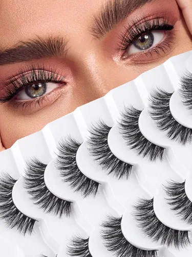 Miniatura 14 de Pestañas postizas naturales de ojo de gato, pestañas falsas Wispy de 14 mm, aspecto natural, banda delgada de 0.1 mm, pestañas postizas de tira 3D