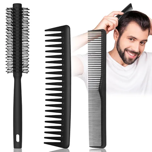Juego de 3 peines para hombres, peine de dientes finos y anchos - Cepillo rodillo para dar volumen, peine para peinar y acicalar para hombres -