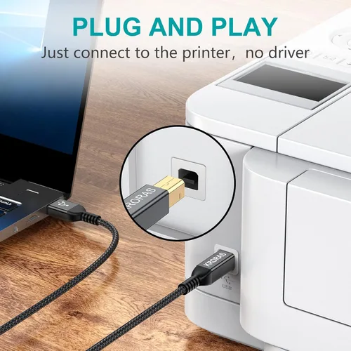 Miniatura 5 de Cable de impresora USB 2.0 de 10 pies, cable de escáner USB tipo A macho a B macho de alta velocidad para HP, Canon, Dell, Epson, Lexmark, interfaz
