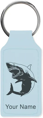 Miniatura 31 de Llavero rectangular, gran tiburón blanco, grabado personalizado incluido, Bambú