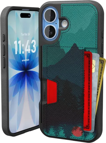 Miniatura 29 de Smartish Funda tipo cartera para iPhone 13 Pro – Wallet Slayer Vol. 2 [delgada + protectora] tarjetero con función atril - Azul sobre verde Blues