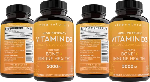 Miniatura 12 de Viva Naturals Vitamina D3 5000 UI, cápsulas blandas, 360 unidades (125 mcg), apoya la salud ósea e inmune, vitamina D de alta potencia