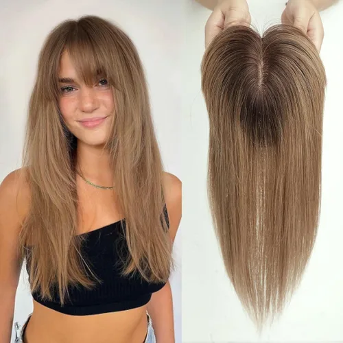 Miniatura 26 de HAIRCUBE Pelucas de cabello humano 100% con flequillo, densidad 150%, base de seda, clip en la parte superior, pelucas de cabello superior