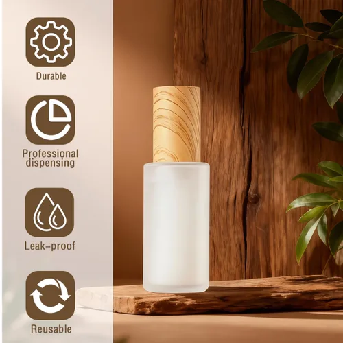 Miniatura 6 de Paquete de 3 botellas vacías de loción de vidrio esmerilado de 1.0 fl oz / 1 onza líquida con bomba de plástico de grano de madera, contenedor