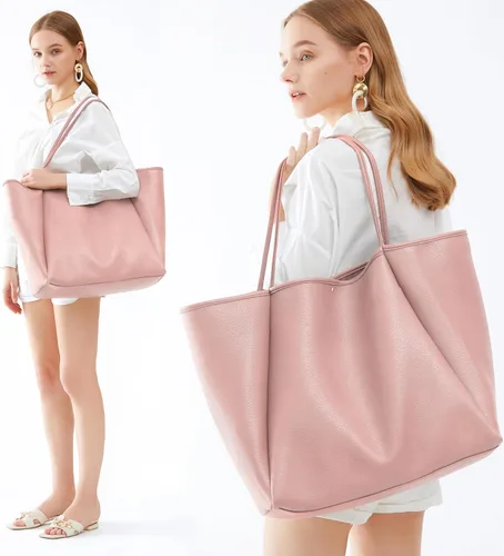 Miniatura 35 de HOXIS Bolso de mano de cuero PU de gran tamaño para mujer, bolso de fin de semana, bolso de viaje