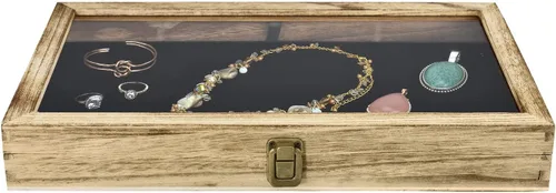 Miniatura 3 de Alhajerocaja para almacenar cuentas con tapa de vidrio templado y terciopelo negro. Caja de muestra de medallas, premios, alhajas y cuchillos.
