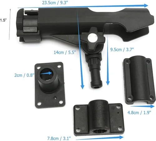 Miniatura 5 de HiUmi Adjustable Black Fishing Rod Holder for Boat Kayak Swivel Side Mount Kits Tackle