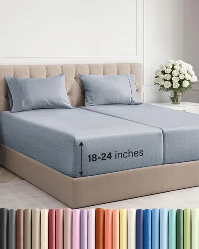 Miniatura 32 de Sábanas King divididas con bolsillos extra profundos, sábanas transpirables y refrescantes de 5 piezas, sábanas de lujo para hotel, suaves, sin 22