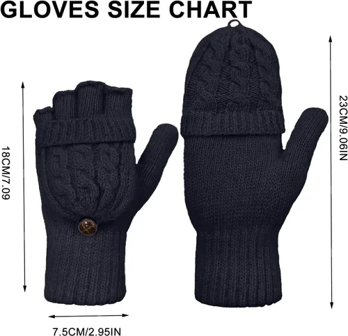Miniatura 2 de Beurlike Guantes de invierno para mujer, de lana cálida, a prueba de viento, convertibles, sin dedos