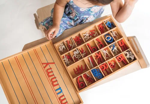 Miniatura 6 de Letras móviles de madera del alfabeto Montessori, alfabeto móvil con alfombrillas de caja, minúscula para escribir, leer, ortografía