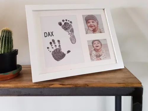 Miniatura 5 de Kit de huellas y manos de tinta para bebé, sello de almohadilla de tinta segura, papel, marco y plantilla para baby shower, registro, recién nacido