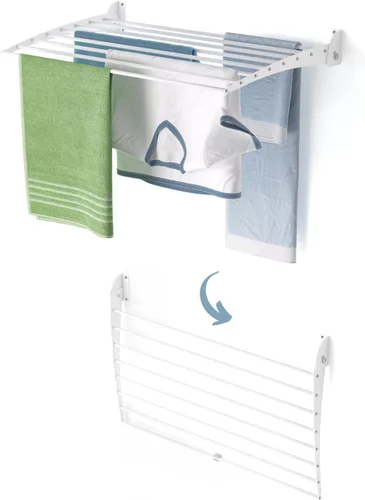 Miniatura 53 de foxydry Tendedero plegable para colgar en la pared, vertical plegable para interiores y exteriores, en acero aluminio (31.5 in)