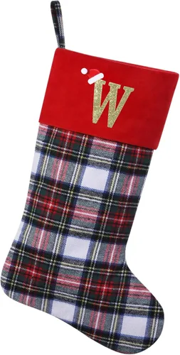 Miniatura 38 de Calcetines de Navidad personalizados con monograma inicial, adornos colgantes, medias clásicas de cuadros negros de 19 pulgadas, decoraciones