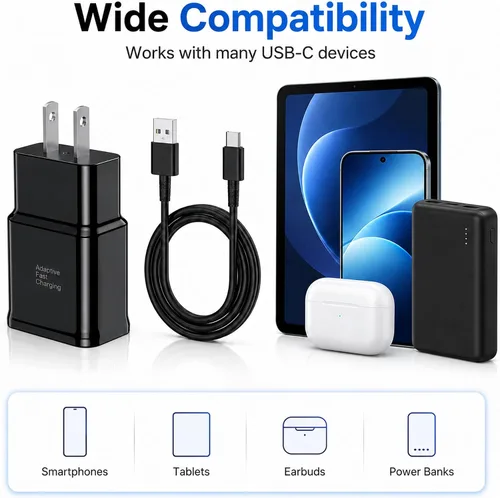 Miniatura 5 de Cargador tipo C de carga rápida, paquete de 2 bloques de carga USB C Android para teléfono y cable de carga de 3 pies, para Samsung Galaxy S8/S9/S10