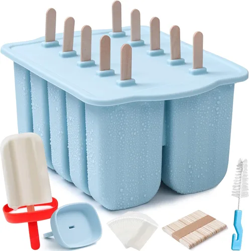 MEETRUE - Moldes de silicona grandes para paletas de 10 cavidades con soportes de silicona para paletas/recogedor de goteo, moldes para paletas de