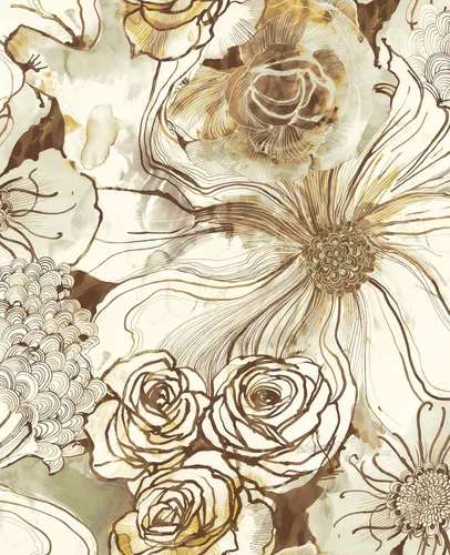 Miniatura 12 de NextWall Harry & Grace Ink Rose - Papel tapiz para despegar y pegar, diseño floral abstracto (Mocha y Niebla Azul)