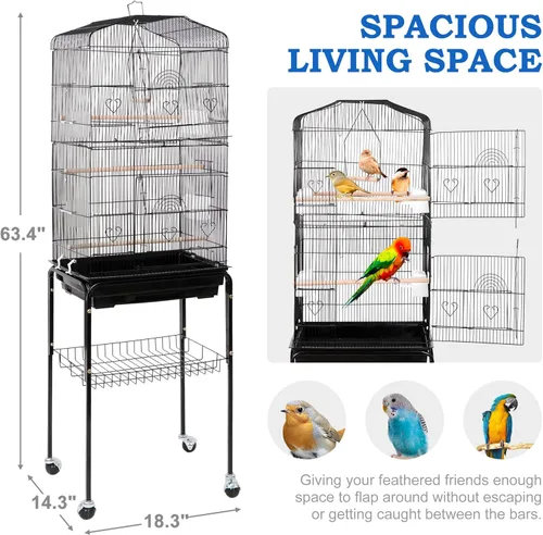 Miniatura 3 de SUPER DEAL 59.3 - Jaula grande de hierro forjado para cacatúa Sun Conure, periquito, pinzón, Budgie, Lovebird, Canary, casa mediana para mascotas