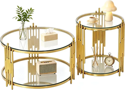 Miniatura 12 de Mesa auxiliar rectangular de vidrio de 48 pulgadas, mesa de centro de 2 niveles con parte superior de vidrio templado negro, patas de acero